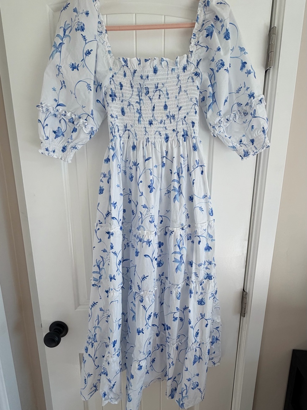 Hill House White Dress with Blue Floral Accents